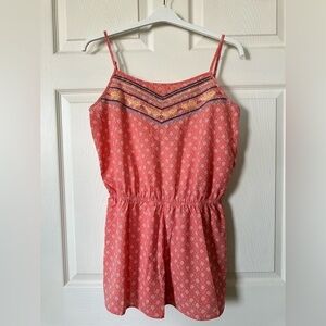 MINE Coral Embroidered Floral/Chevron Patterned Romper Size L